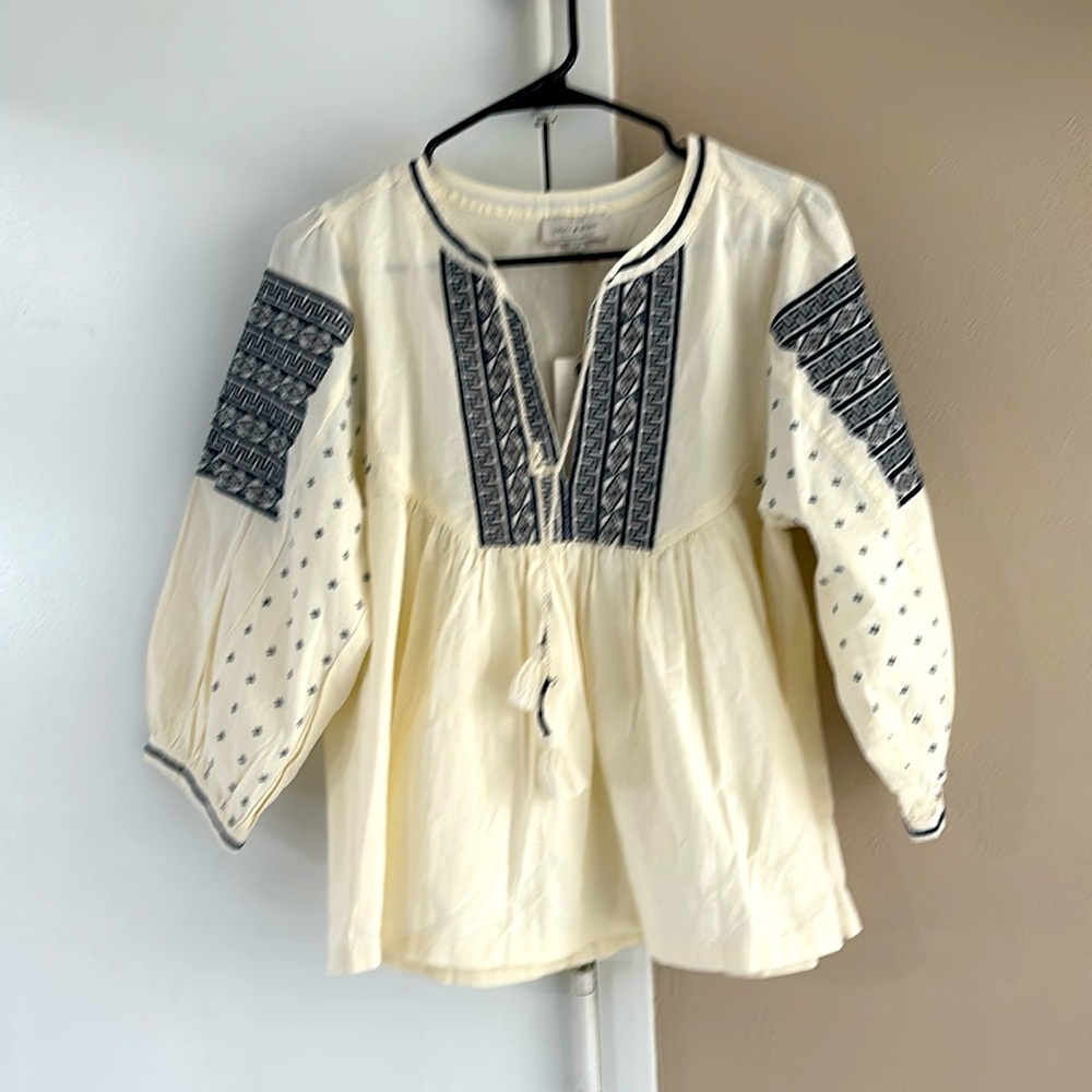 Lucky Brand Cream and Blue Boho Blouse